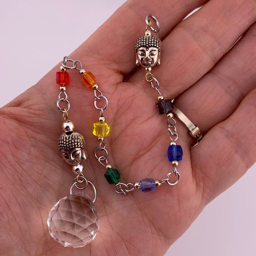 BUDDHA Head Chakra Colors Glass Beads Car Charm Suncatcher CC121
